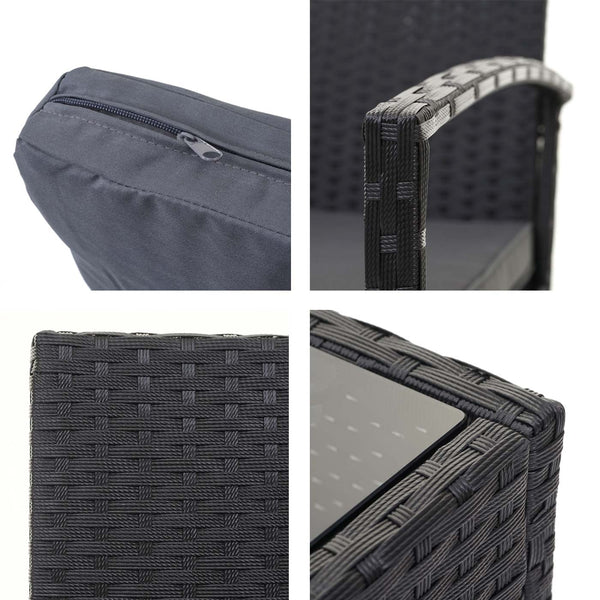 Balkon Sitzgruppe Poly-Rattan 7tlg. Garnitur-Lounge schwarz, Kissen dunkelgrau