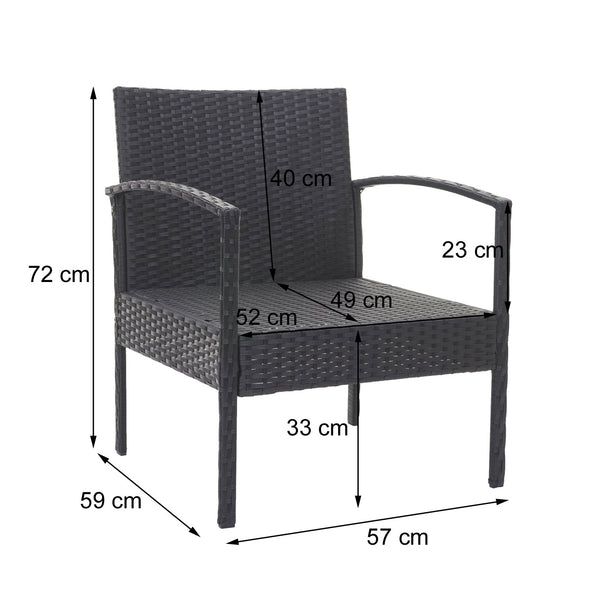 Balkon Sitzgruppe Poly-Rattan 7tlg. Garnitur-Lounge schwarz, Kissen dunkelgrau