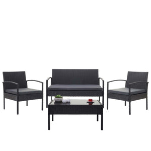 Balkon Sitzgruppe Poly-Rattan 7tlg. Garnitur-Lounge schwarz, Kissen dunkelgrau