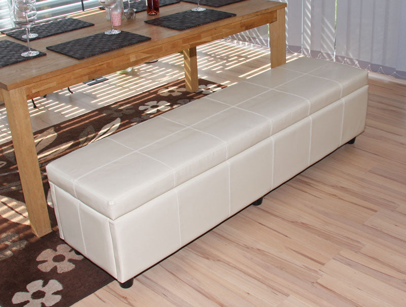 Bank Sitzbank mit Aufbewahrung Kriens XXL, Leder, 180x45x45cm ~ creme