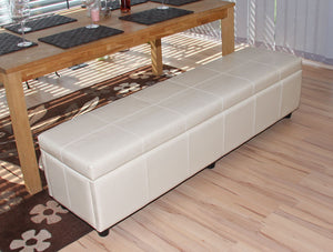 Bank Sitzbank mit Aufbewahrung Kriens XXL, Leder, 180x45x45cm ~ creme