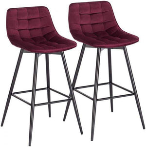 2er-Set Designer Barstuhl mit Fussstütze Samt, Metallbeine Elif bordeaux