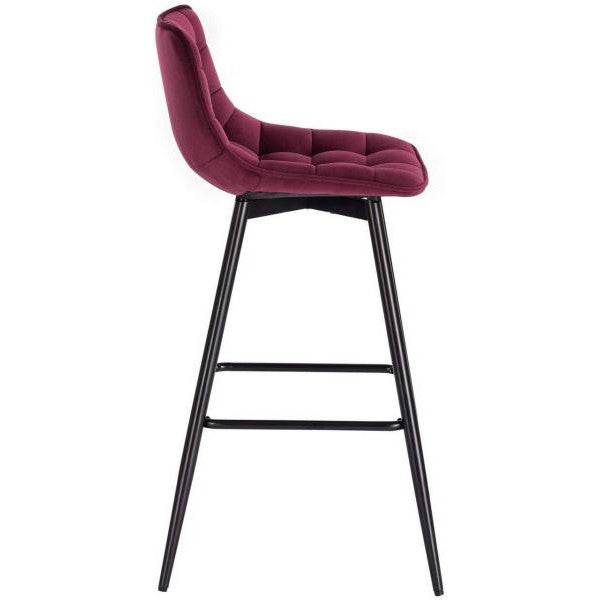 2er-Set Designer Barstuhl mit Fussstütze Samt, Metallbeine Elif bordeaux
