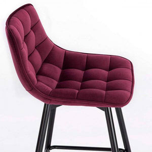 2er-Set Designer Barstuhl mit Fussstütze Samt, Metallbeine Elif bordeaux