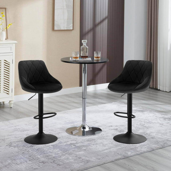 2er Set Barhocker Höhenverstellbar Samt Drehbar Schwarz