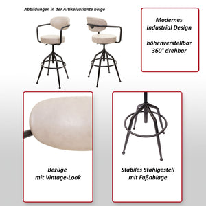 Barhocker Industrial Wildleder-Optik vintage beige JAM-H10