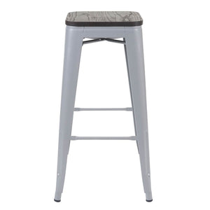 Barhocker Metall mit Holz-Sitzflächen Industriedesign ~ grau