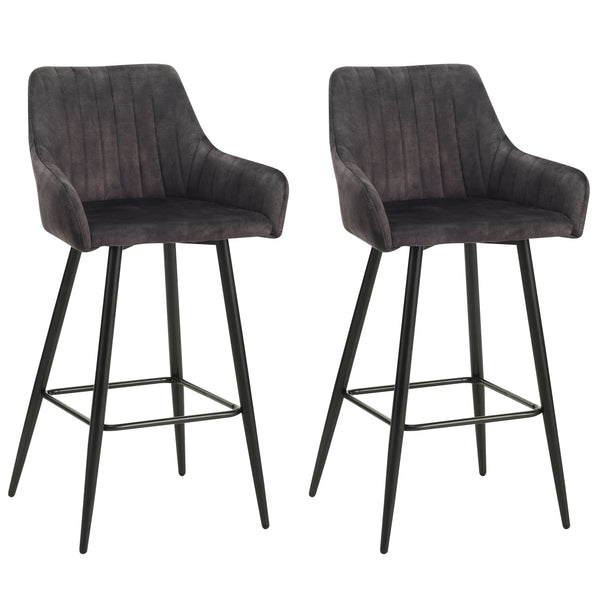 Tabourets de bar en velours LEE, lot de 2, anthracite