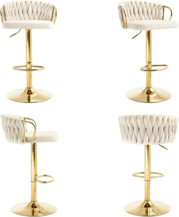 Barhocker Samtstuhl Fussstütze Gold Creme