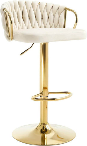 Barhocker Samtstuhl Fussstütze Gold Creme