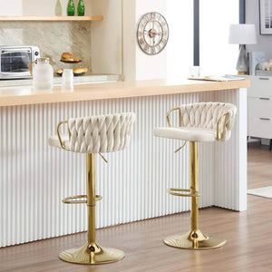 Barhocker Samtstuhl Fussstütze Gold Creme