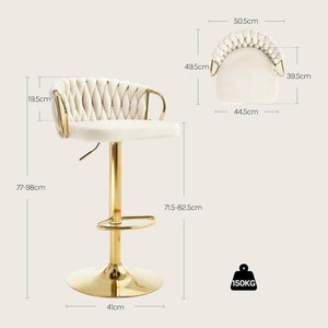 Barhocker Samtstuhl Fussstütze Gold Creme