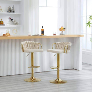 Barhocker Samtstuhl Fussstütze Gold Creme