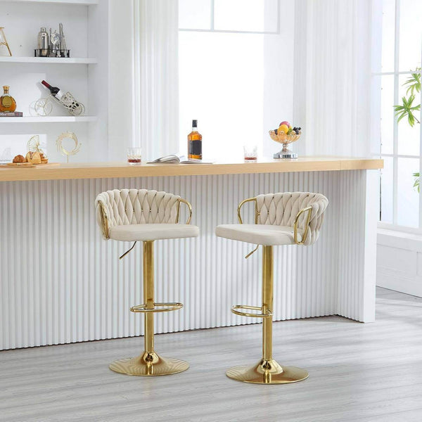Barhocker Samtstuhl Fussstütze Gold Creme