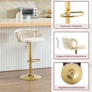 Barhocker Samtstuhl Fussstütze Gold Creme