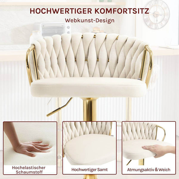 4x Barhocker Samtstuhl Fussstütze Gold Creme