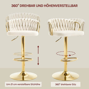 Barhocker Samtstuhl Fussstütze Gold Creme