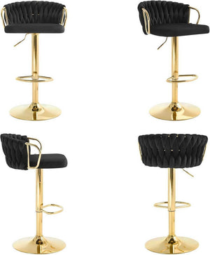 4x Barhocker Samtstuhl Fussstütze Gold Schwarz