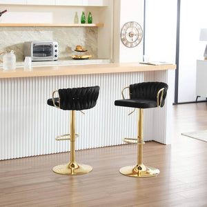 4x Barhocker Samtstuhl Fussstütze Gold Schwarz
