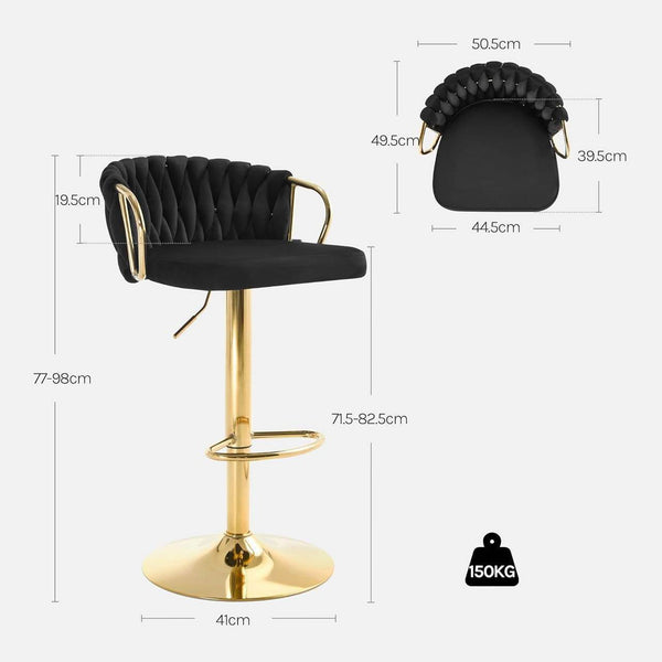 4x Barhocker Samtstuhl Fussstütze Gold Schwarz