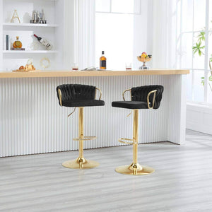 Barhocker Samtstuhl Fussstütze Gold Schwarz