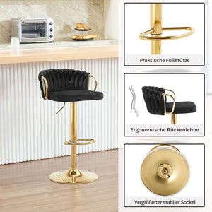 4x Barhocker Samtstuhl Fussstütze Gold Schwarz