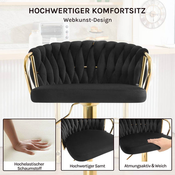 Barhocker Samtstuhl Fussstütze Gold Schwarz
