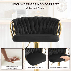 4x Barhocker Samtstuhl Fussstütze Gold Schwarz