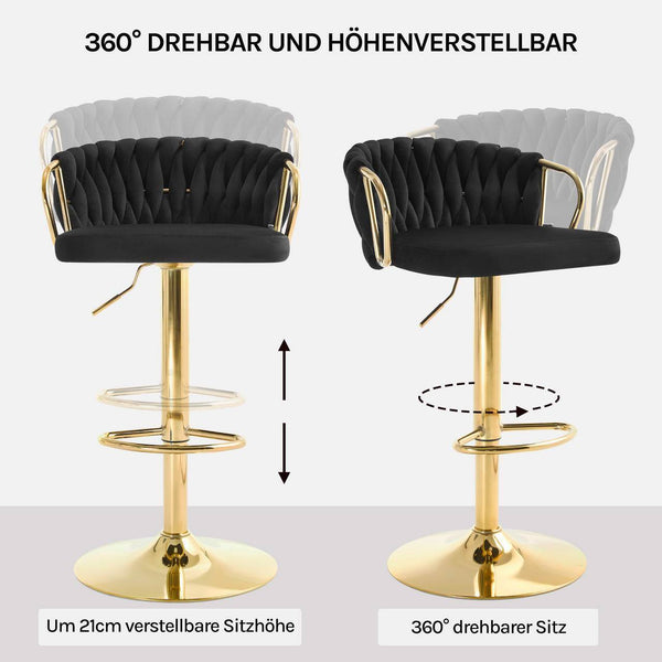 4x Barhocker Samtstuhl Fussstütze Gold Schwarz