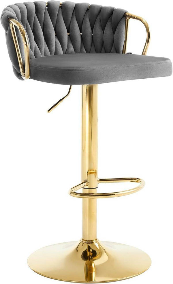 4x Barhocker Samtstuhl Fussstütze Gold Dunkelgrau