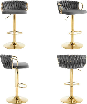 Barhocker Samtstuhl Fussstütze Gold Dunkelgrau