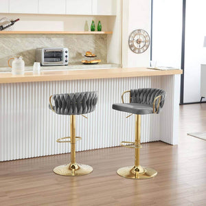 4x Barhocker Samtstuhl Fussstütze Gold Dunkelgrau