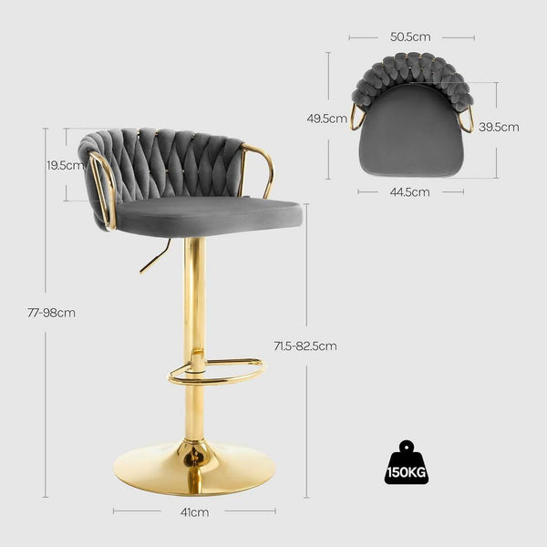 4x Barhocker Samtstuhl Fussstütze Gold Dunkelgrau