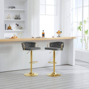 4x Barhocker Samtstuhl Fussstütze Gold Dunkelgrau