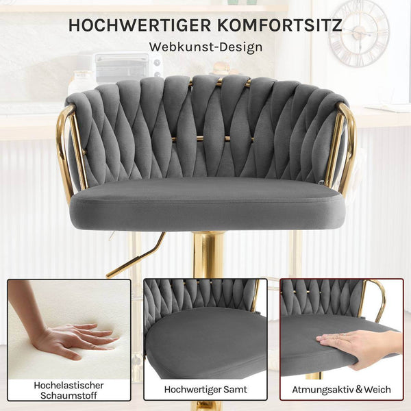 Barhocker Samtstuhl Fussstütze Gold Dunkelgrau