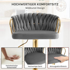 4x Barhocker Samtstuhl Fussstütze Gold Dunkelgrau