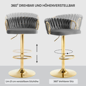 4x Barhocker Samtstuhl Fussstütze Gold Dunkelgrau