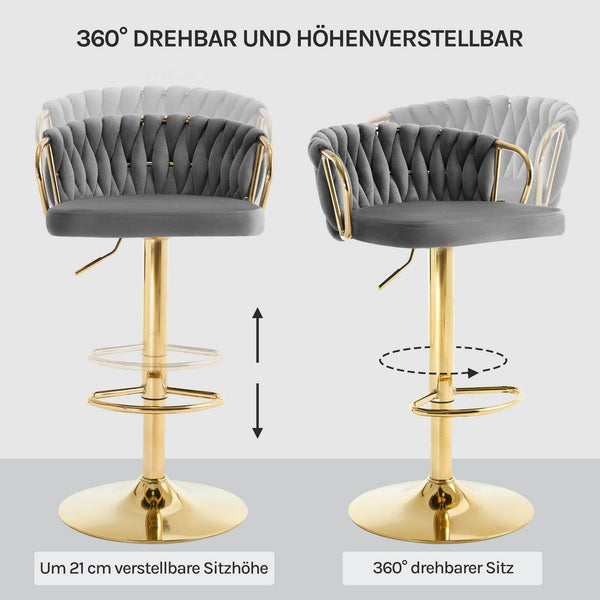 4x Barhocker Samtstuhl Fussstütze Gold Dunkelgrau
