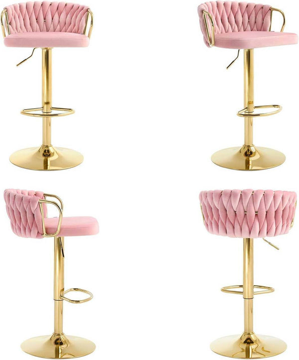 4x Barhocker Samtstuhl Fussstütze Gold Rosa