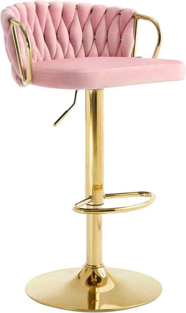 4x Barhocker Samtstuhl Fussstütze Gold Rosa