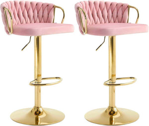 2x Barhocker Samtstuhl Fussstütze Gold Rosa