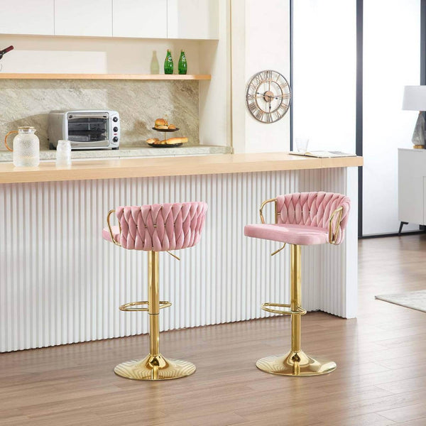 Barhocker Samtstuhl Fussstütze Gold Rosa