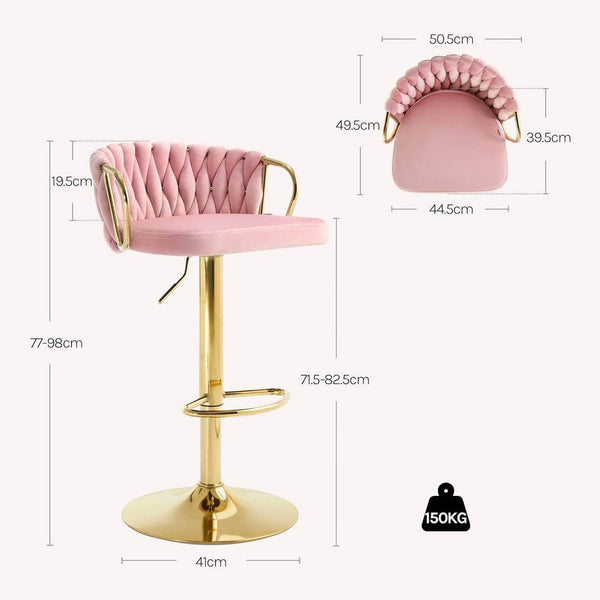 Barhocker Samtstuhl Fussstütze Gold Rosa