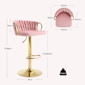 4x Barhocker Samtstuhl Fussstütze Gold Rosa