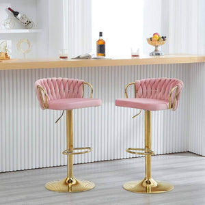 Barhocker Samtstuhl Fussstütze Gold Rosa