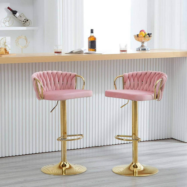 4x Barhocker Samtstuhl Fussstütze Gold Rosa