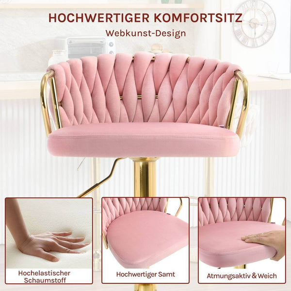 Barhocker Samtstuhl Fussstütze Gold Rosa
