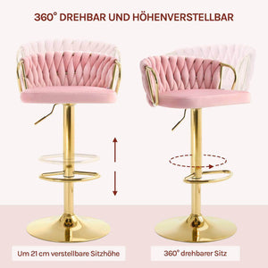 4x Barhocker Samtstuhl Fussstütze Gold Rosa