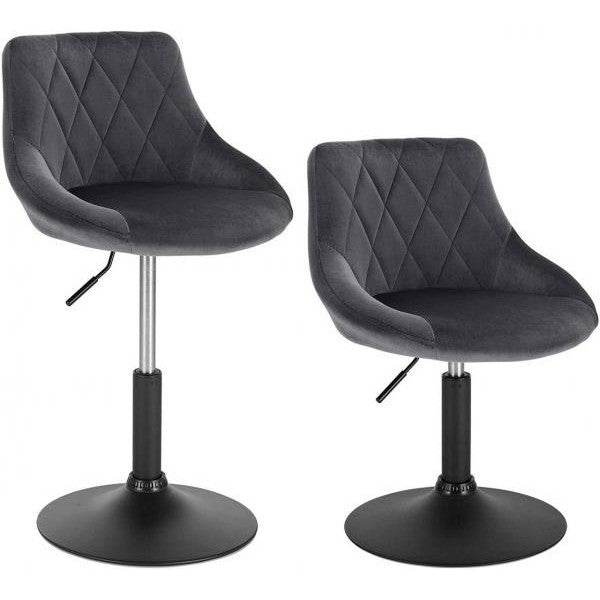 2er-Set Barhocker mit Rückenlehne aus Samt - Modell Sonia dunkel-grau