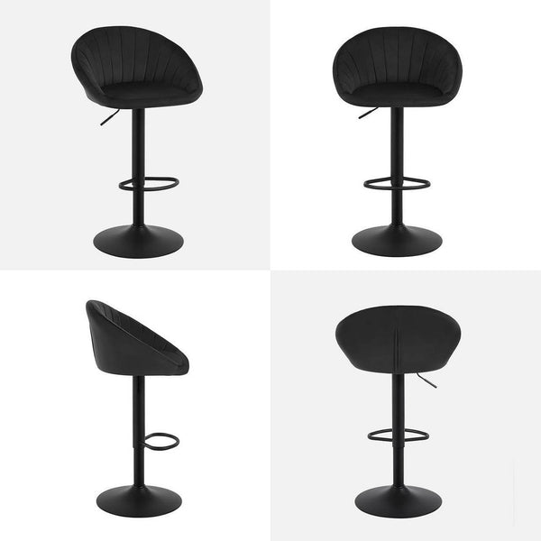 4x Barhocker höhenverstellbar drehbar mit Rückenlehne Samt Metall Schwarz